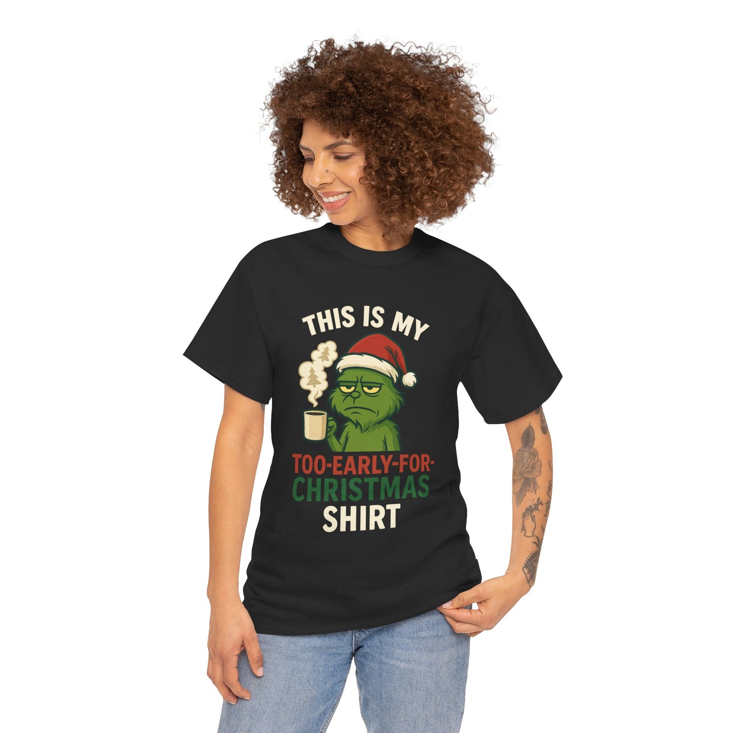 Grumpy Santa Coffee Tee – "Too Early for Christmas" Holiday T-Shirt