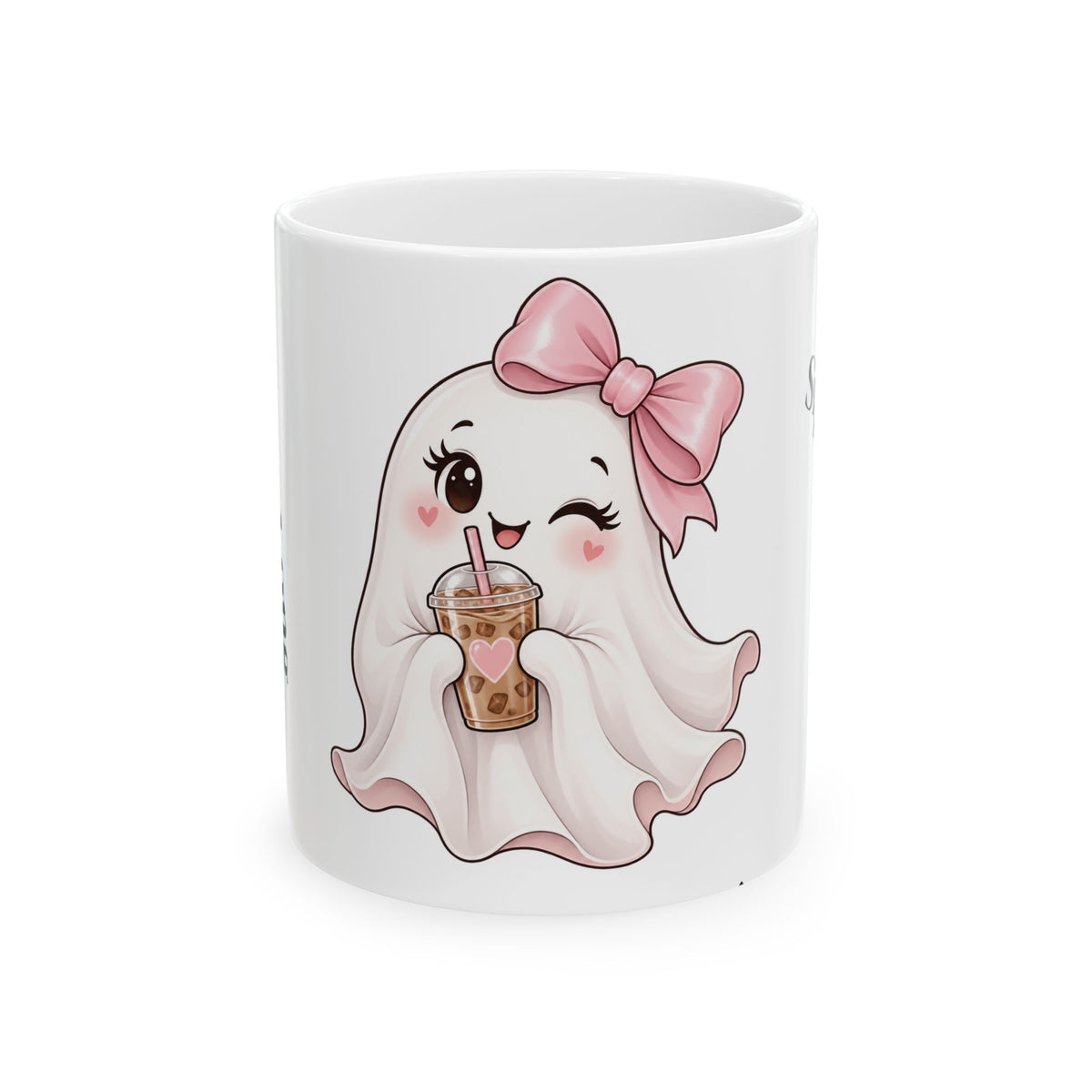 Cute Ghost Mug with Boba Tea – 'Spooky Cute' Ceramic Coffee Cup (11oz & 15oz)