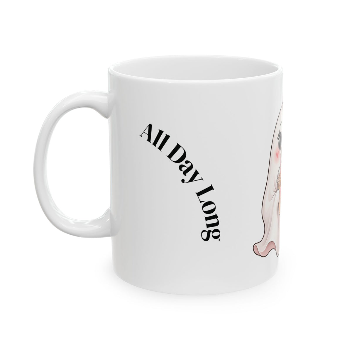 Cute Ghost Mug with Boba Tea – 'Spooky Cute' Ceramic Coffee Cup (11oz & 15oz)