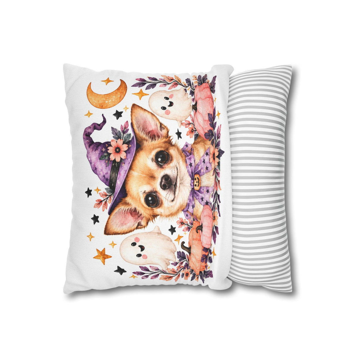 Halloween Chihuahua Pillowcase — Cute Witch Dog with Ghosts & Pumpkins