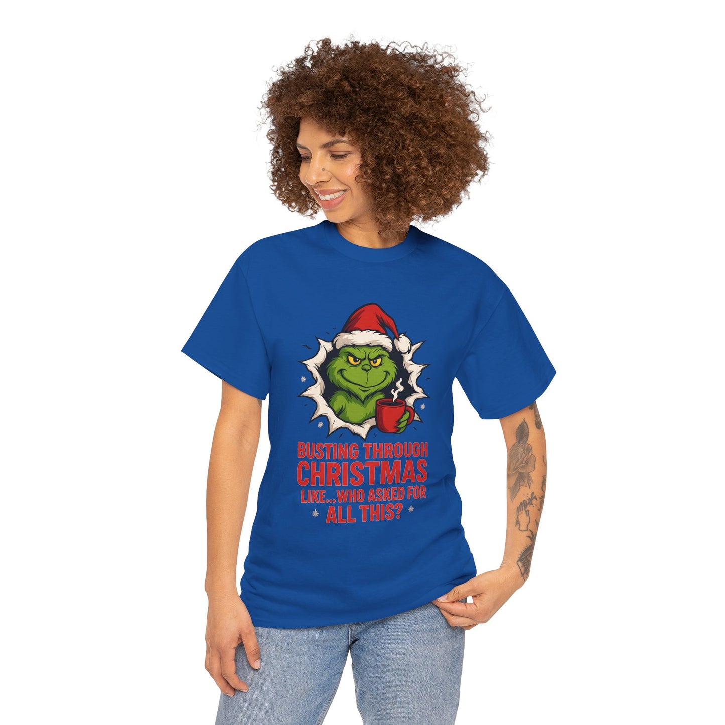 Grinch Christmas T-Shirt — "Busting Through Christmas" Front & "Mind Your Business" Back