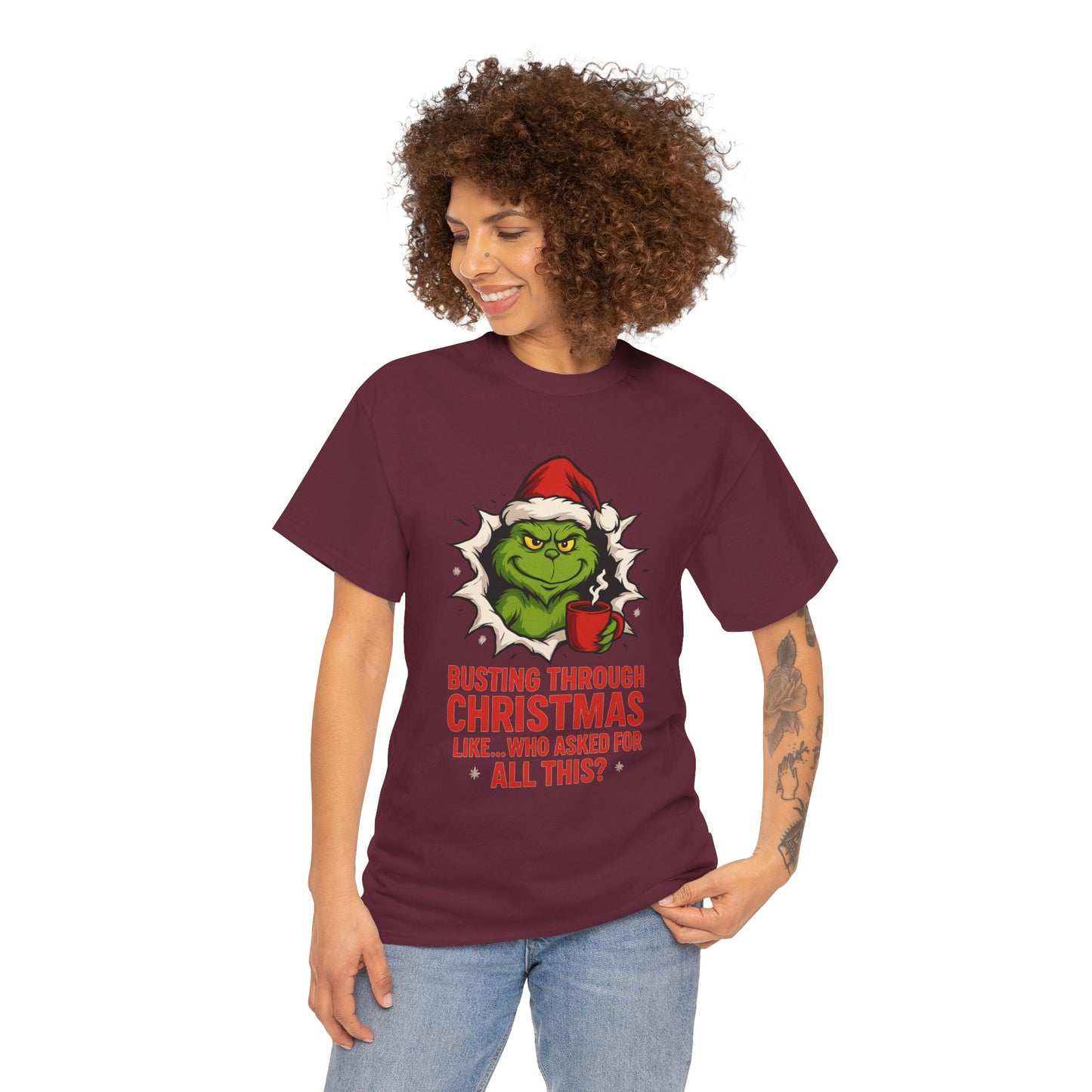 Grinch Christmas T-Shirt — "Busting Through Christmas" Front & "Mind Your Business" Back