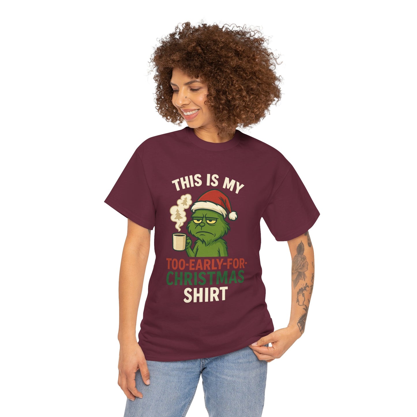 Grumpy Santa Coffee Tee – "Too Early for Christmas" Holiday T-Shirt