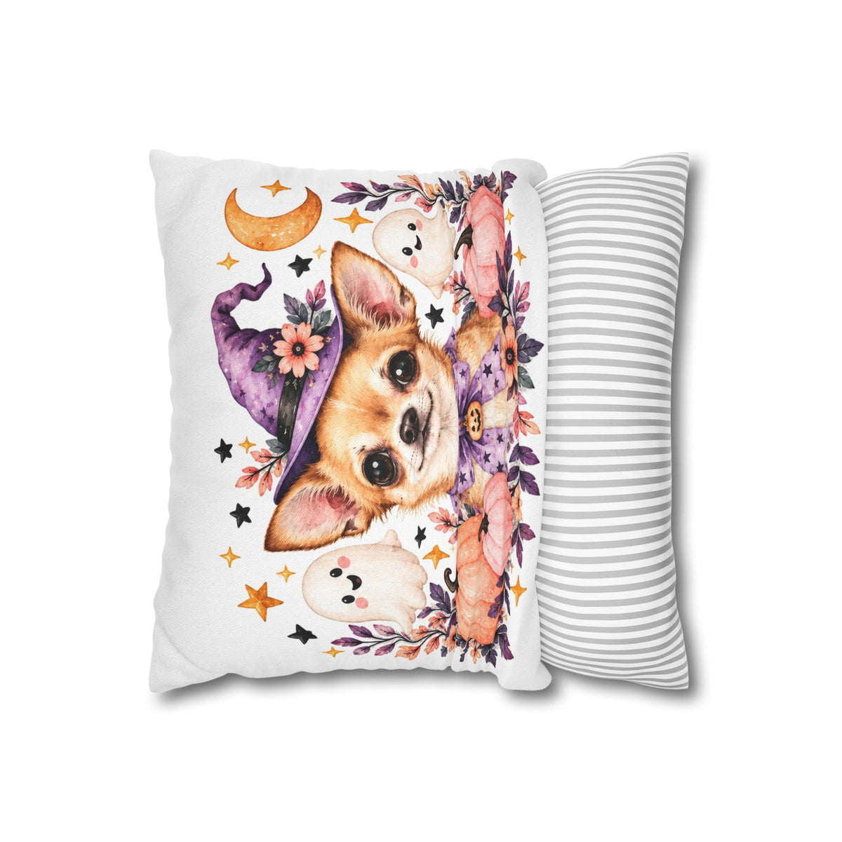Halloween Chihuahua Pillowcase — Cute Witch Dog with Ghosts & Pumpkins