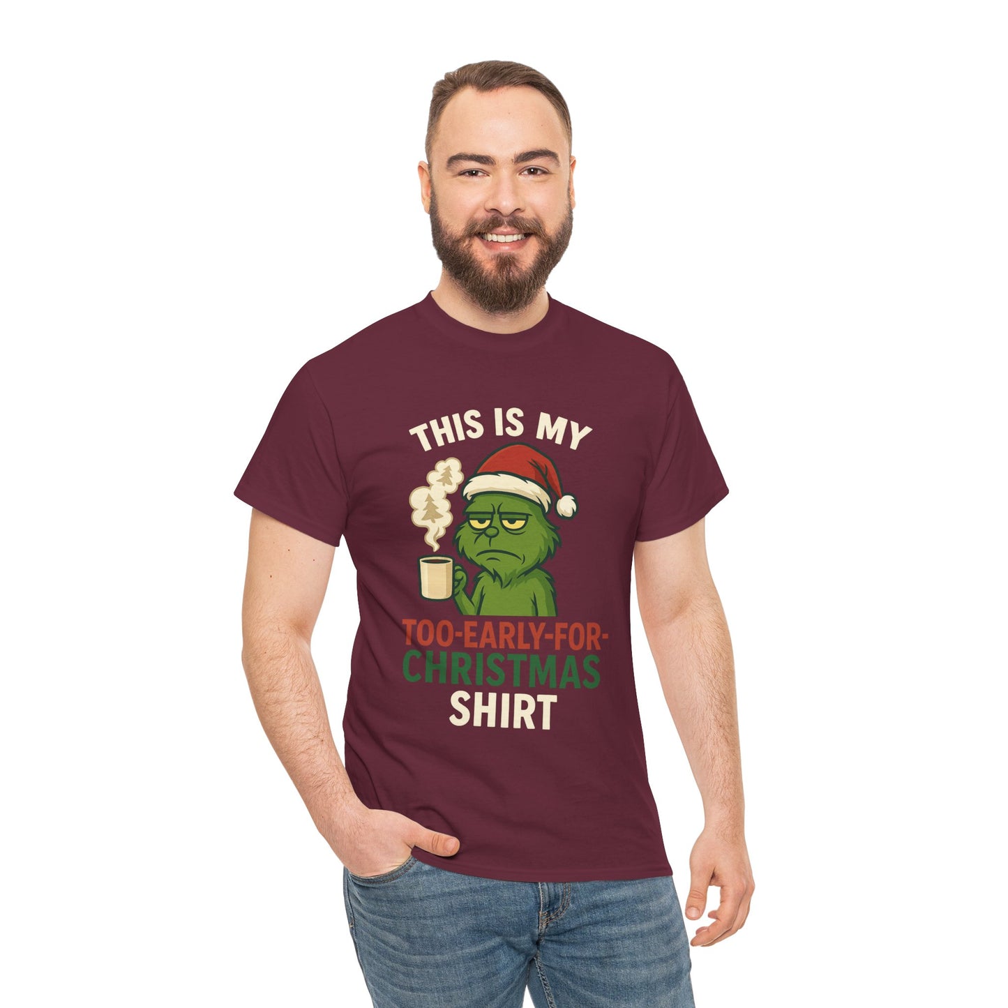 Grumpy Santa Coffee Tee – "Too Early for Christmas" Holiday T-Shirt