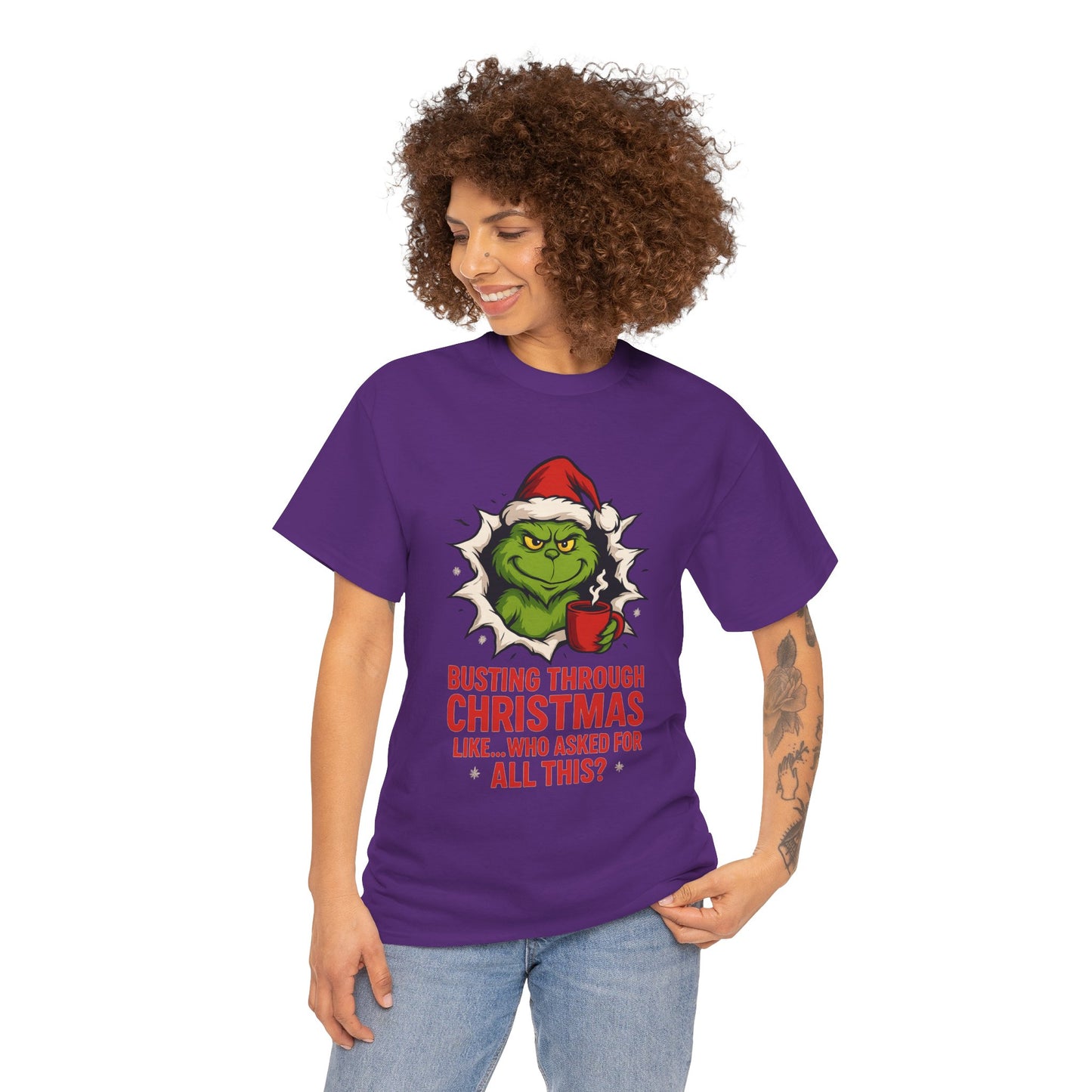 Grinch Christmas T-Shirt — "Busting Through Christmas" Front & "Mind Your Business" Back
