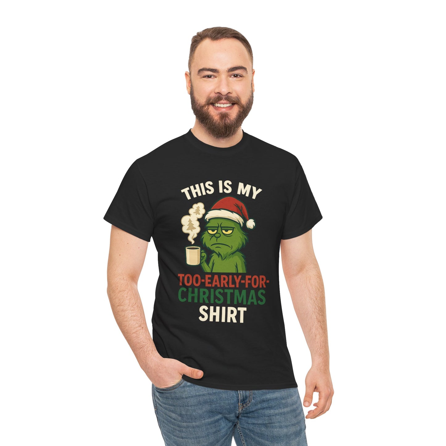 Grumpy Santa Coffee Tee – "Too Early for Christmas" Holiday T-Shirt