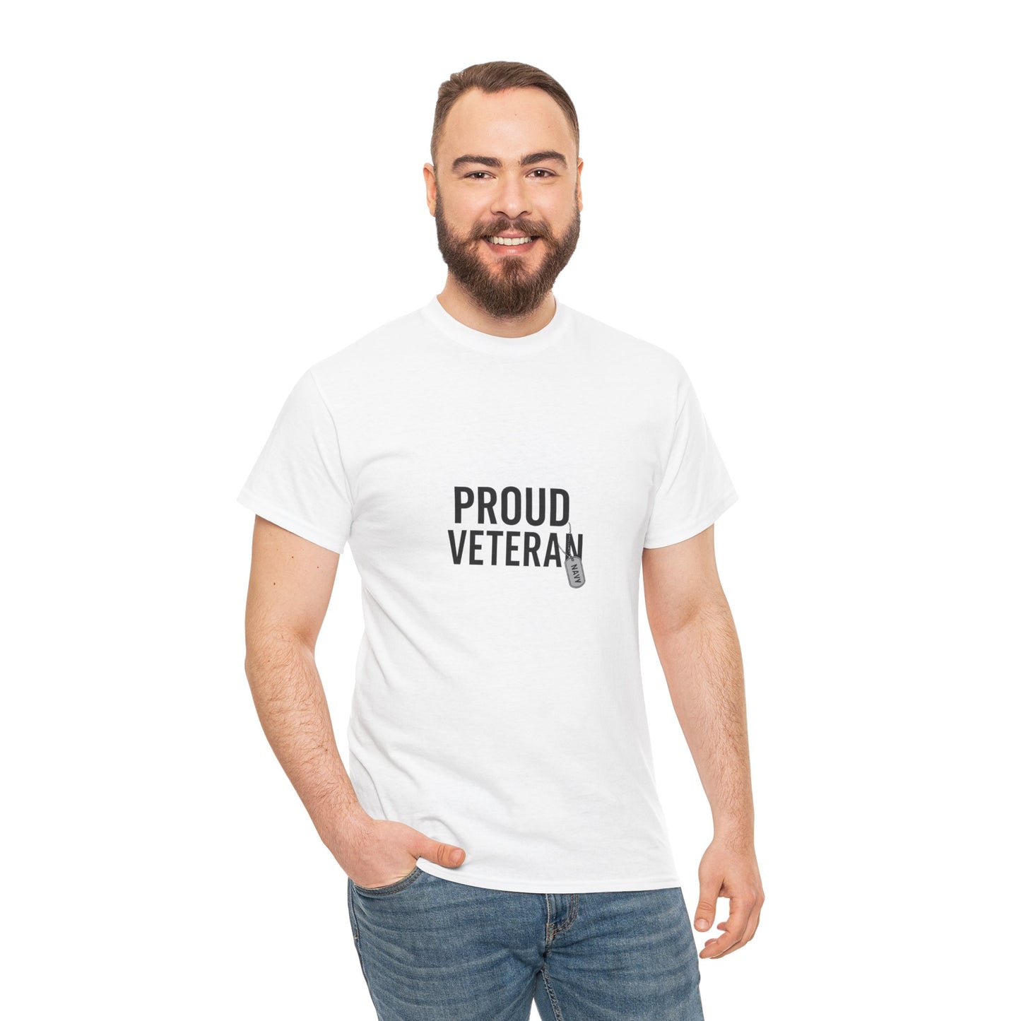 Proud Veteran Navy Unisex Heavy Cotton Tee
