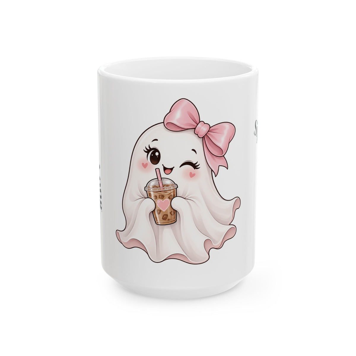 Cute Ghost Mug with Boba Tea – 'Spooky Cute' Ceramic Coffee Cup (11oz & 15oz)