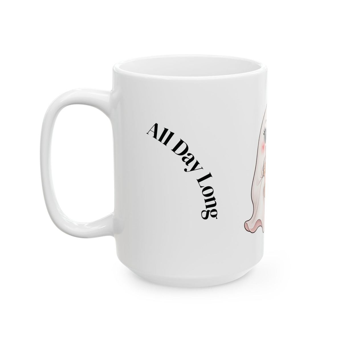 Cute Ghost Mug with Boba Tea – 'Spooky Cute' Ceramic Coffee Cup (11oz & 15oz)